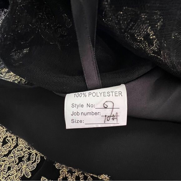 Black And Gold Mesh Embroidered Full Train Gown Evening Dress Size M - Picture 10 of 10